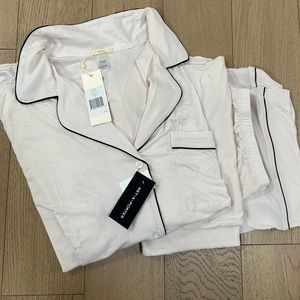 NWT Eberjey long sleeve long pants pajama set baby pink w black trim size medium